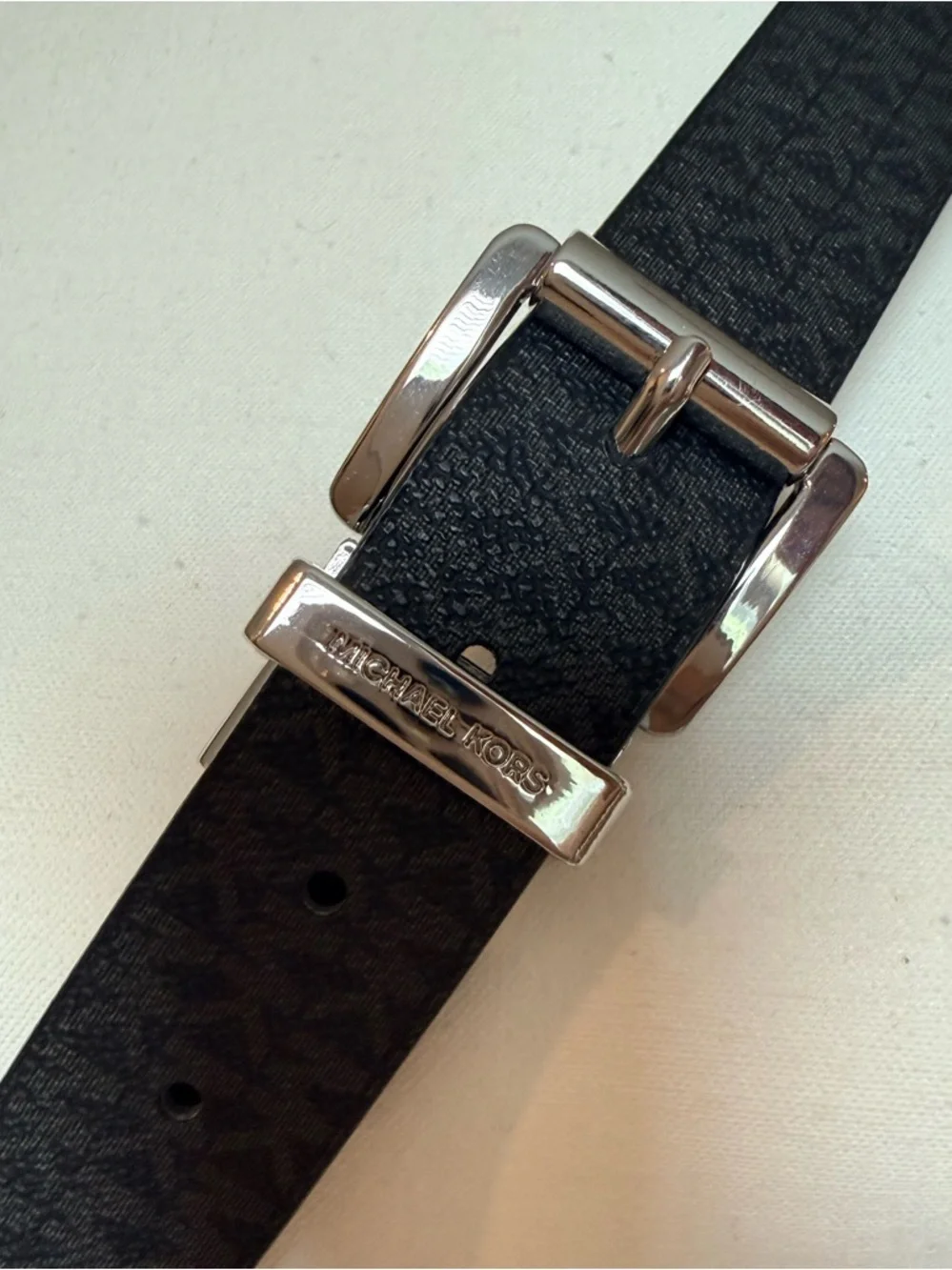 Michael Kors Reversible MK Monogram Belt Black Brown Silver Buckle XL NWT